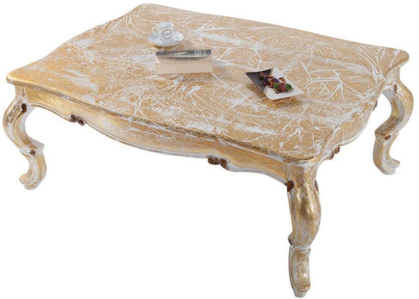 Casa Padrino Luxus Barock Massivholz Couchtisch Weiß / Antik Gold 103 x 78 x H. 42 cm - Wohnzimmertisch im Barockstil - Barockmöbel Bild 1