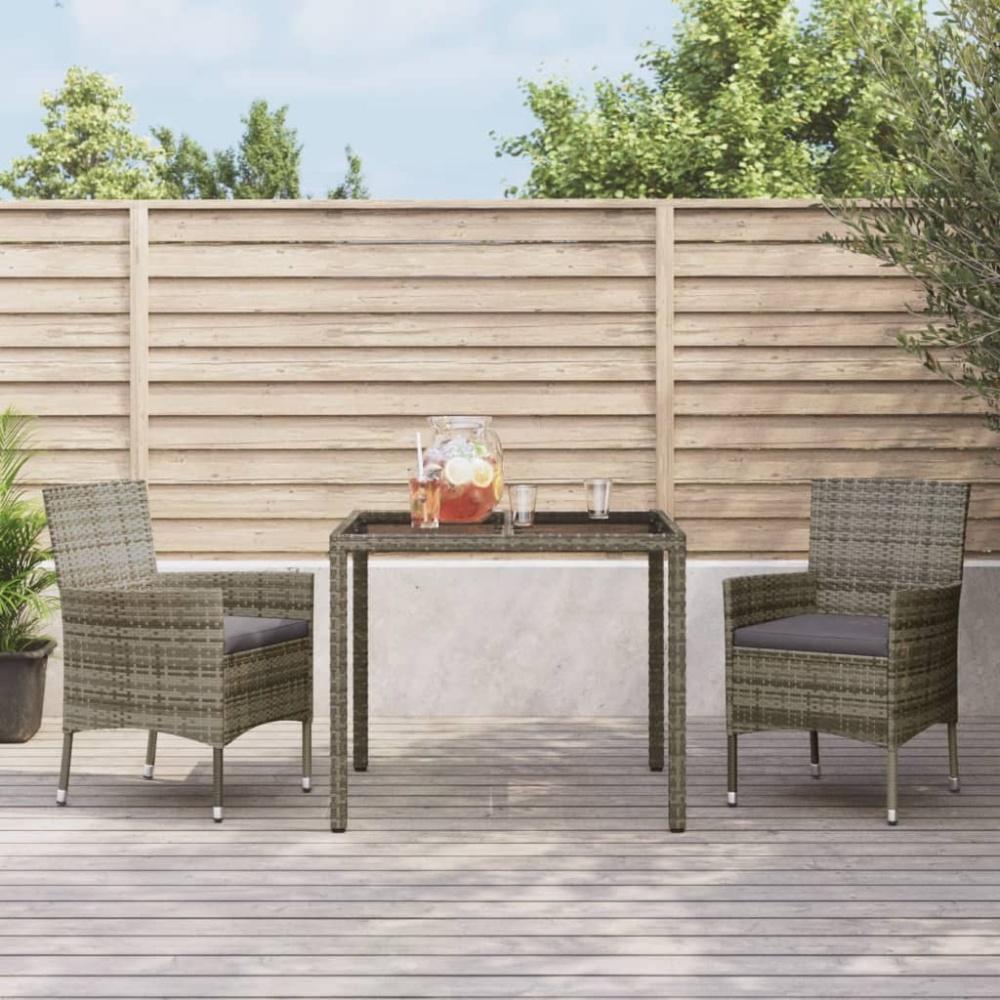 vidaXL 3-tlg. Garten-Essgruppe mit Kissen Grau Poly Rattan 3187332 Bild 1
