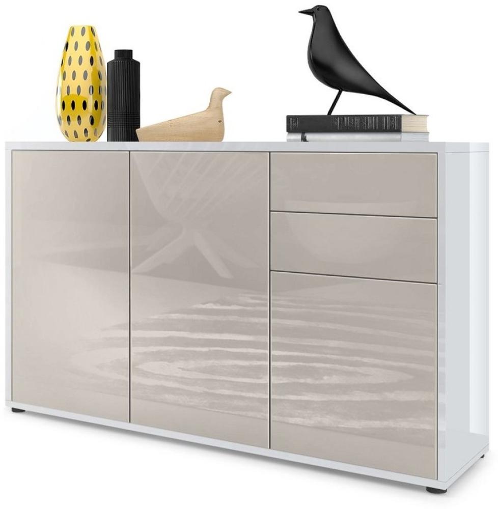 Vladon Sideboard Ben V3, Kommode mit 3 Türen und 2 Schubladen, Weiß Hochglanz/Sandgrau Hochglanz (117 x 74 x 36 cm) Bild 1