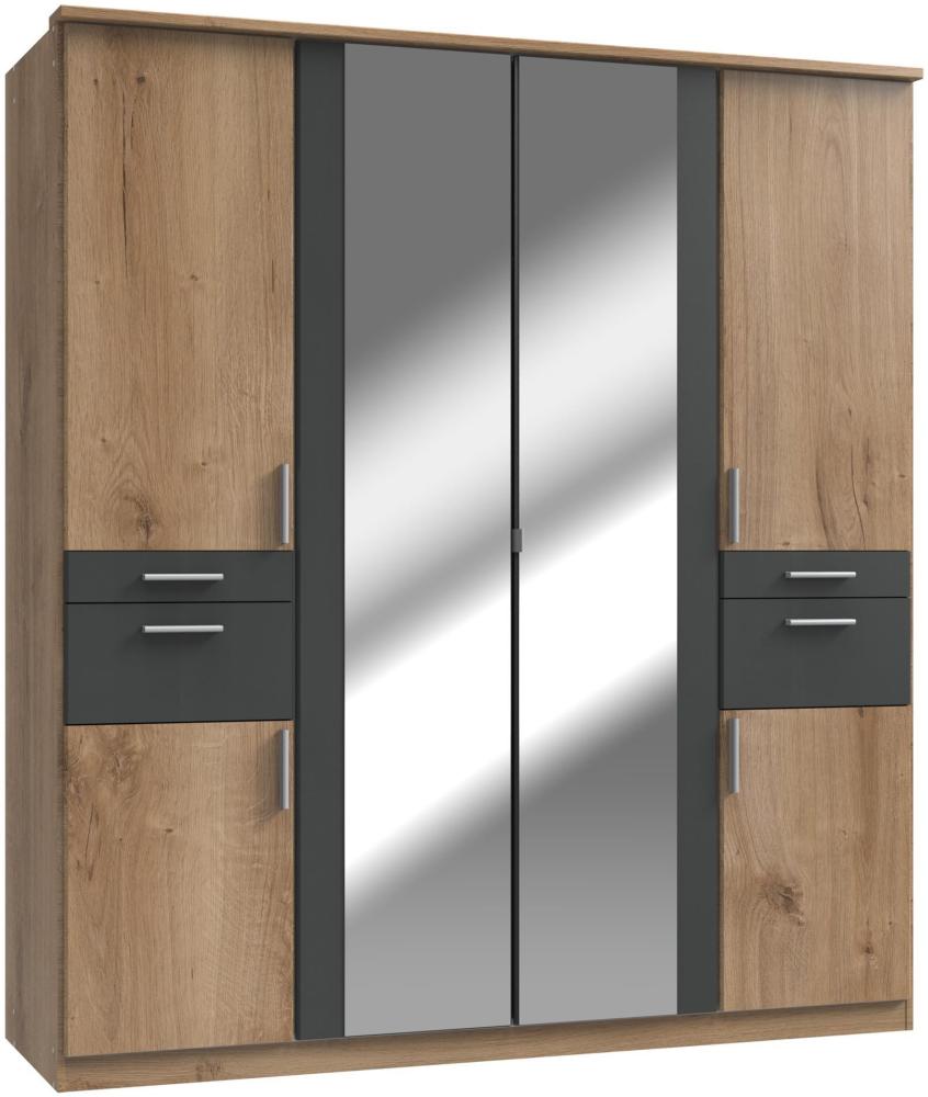 Kleiderschrank >Kalindi IV< in Plankeneiche Graphit - 180x198x58cm (BxHxT) Bild 1