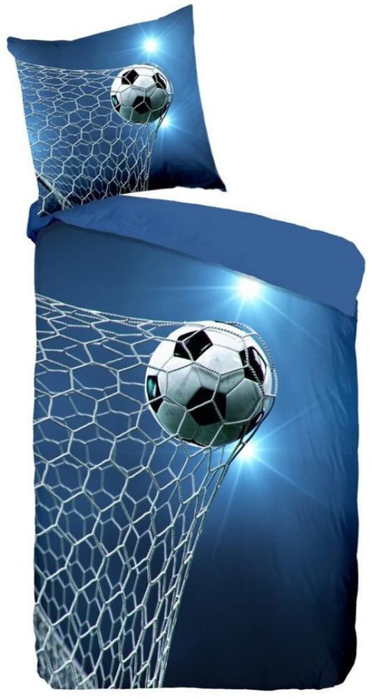 MTOnlinehandel Kinderbettwäsche Fußball Dreams 135x200+80x80 cm, Polyester, 2 teilig, weich & angenehm, hautfreundlich, Fanartikel blau Bild 1