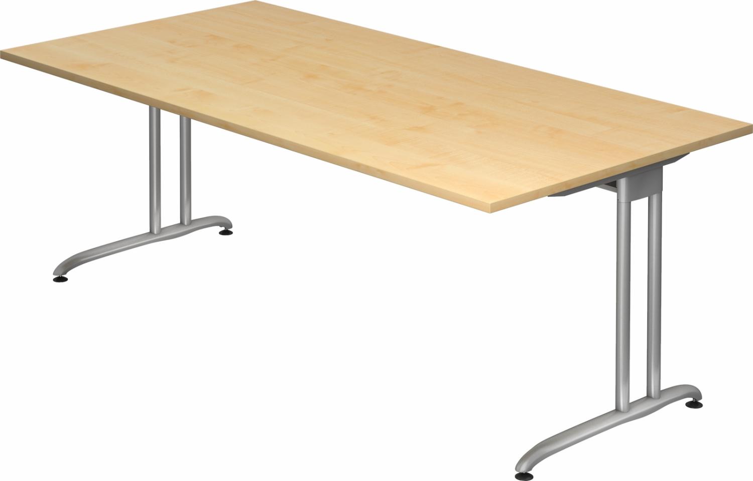 bümö Schreibtisch groß, Serie 200x100 cm, Tischplatte aus Holz in Ahorn, Gestell aus Metall in Silber - PC Tisch, großer Computertisch für's Büro, Office Bürotisch, BS-2E-3 Bild 1