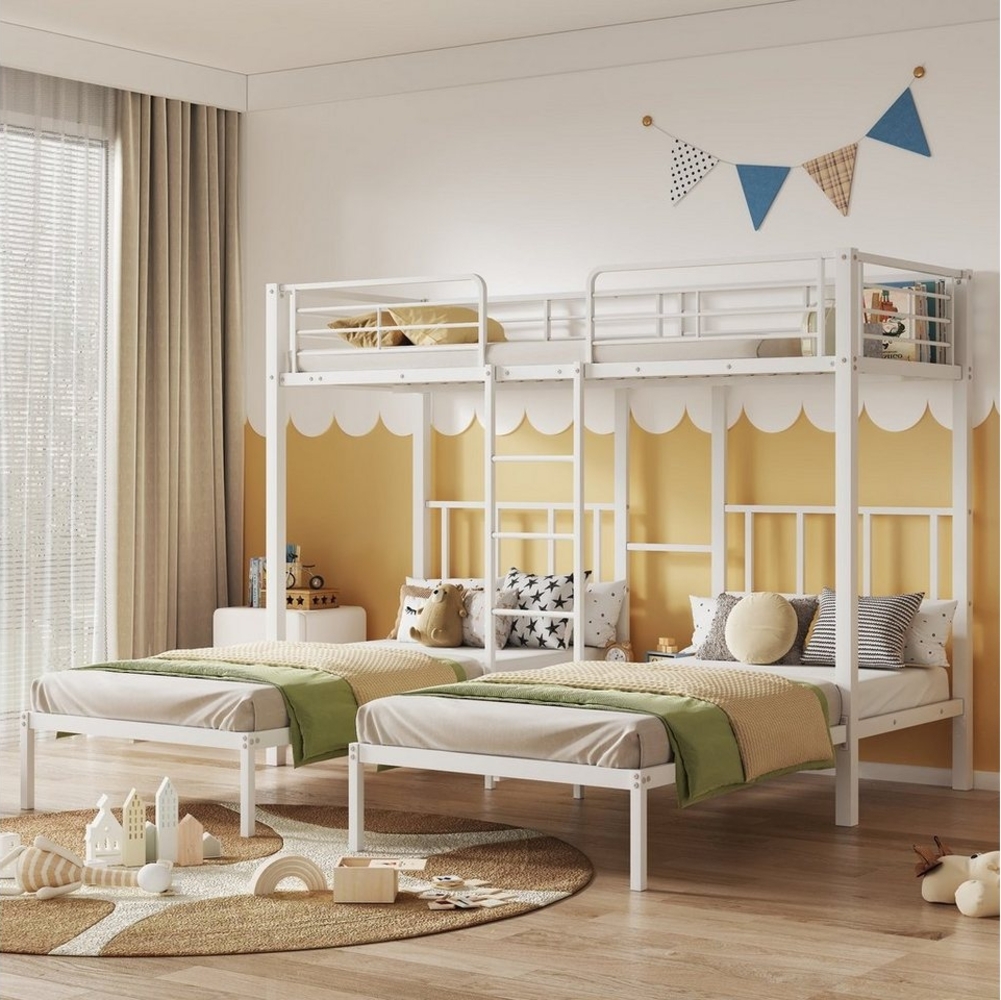 Flieks Etagenbett, Dreierbett Kinderbett Metallbett mit Leiter 90x200cm*3 Bild 1