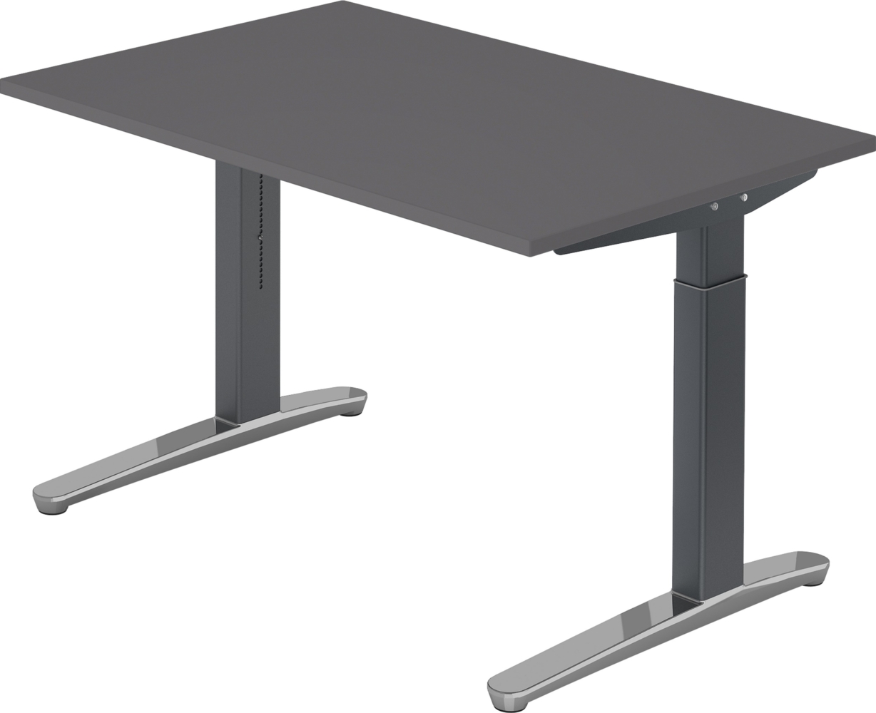 bümö manuell höhenverstellbarer Schreibtisch 120x80 in graphit Gestell in graphit/alu - PC Tisch höhenverstellbar & klein, höhenverstellbarer Tisch Büro, kleiner Computertisch verstellbar, X12-G-GC Bild 1