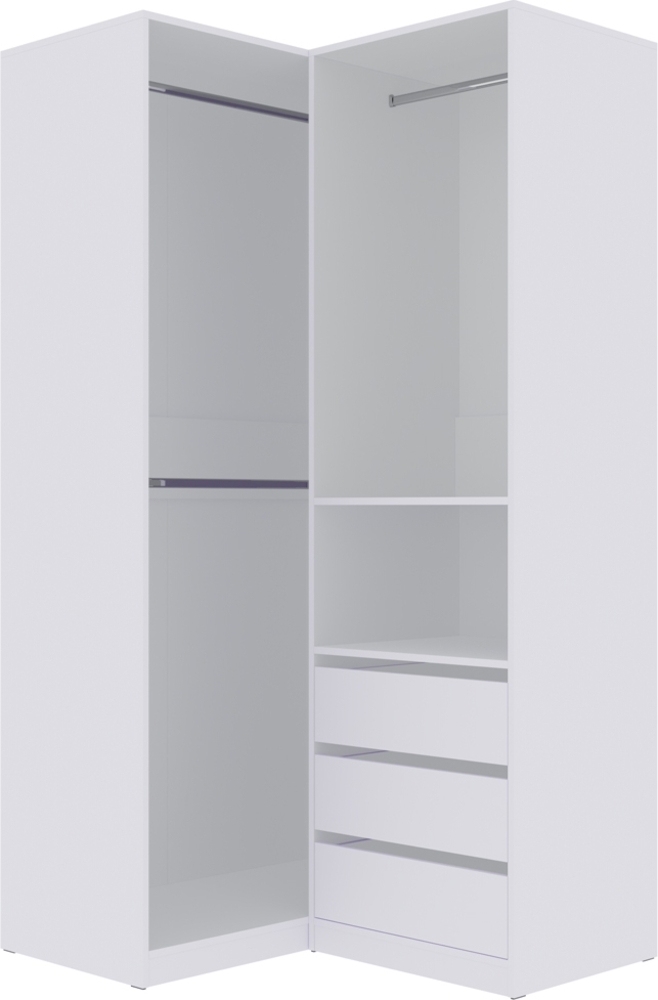 Marmex Möbel TRES SET H(B) offener Eckkleiderschrank, modulares Kleiderschrankset, eingelassener Eckkleiderschrank für Ankleidezimmer, laminierte Spanplatte, weiß, 111/110x206x51 cm Bild 1