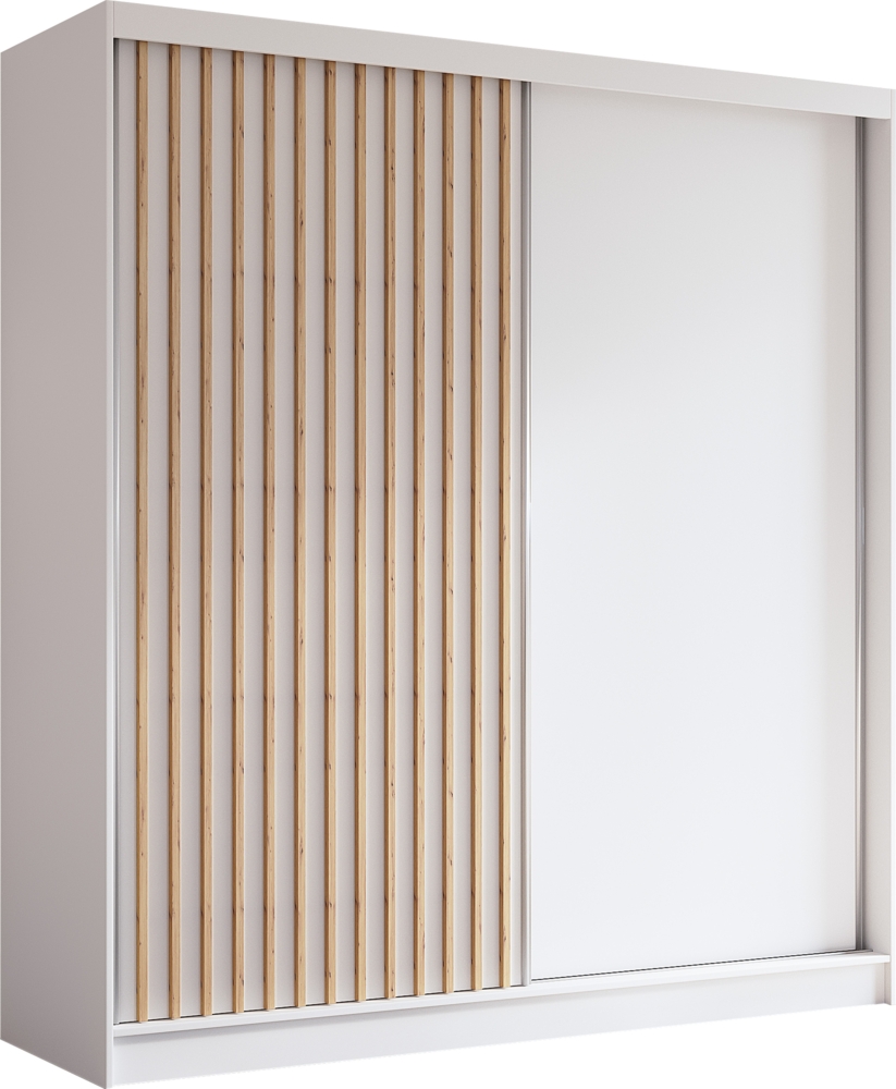 AX LIVING Cabinio Schwebetürenschrank Weiß 200 cm breit Artisan Eiche Bild 1