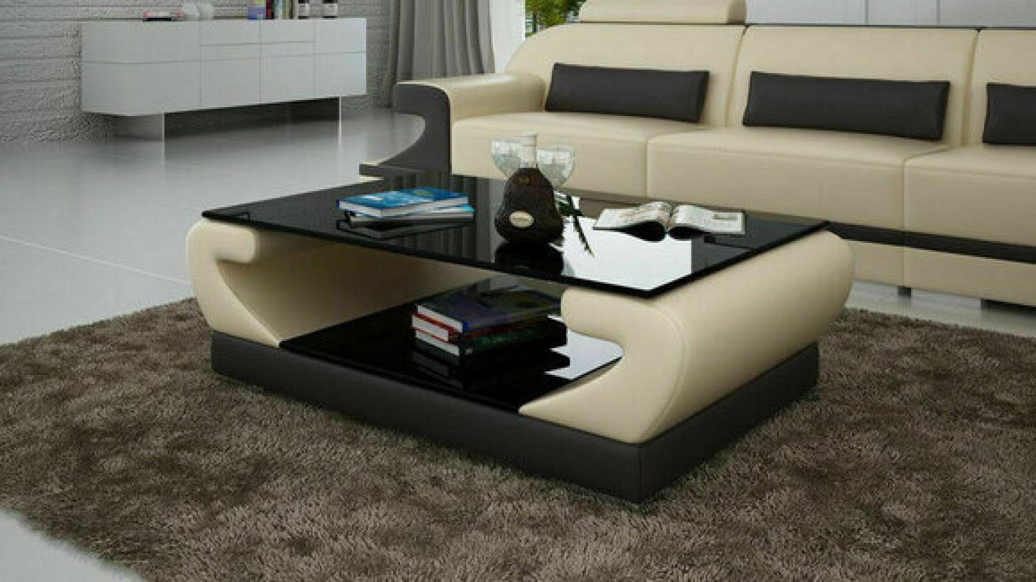 Tische Couchtisch Leder Glastisch Design Tisch Sofa Beistell Couch Bild 1