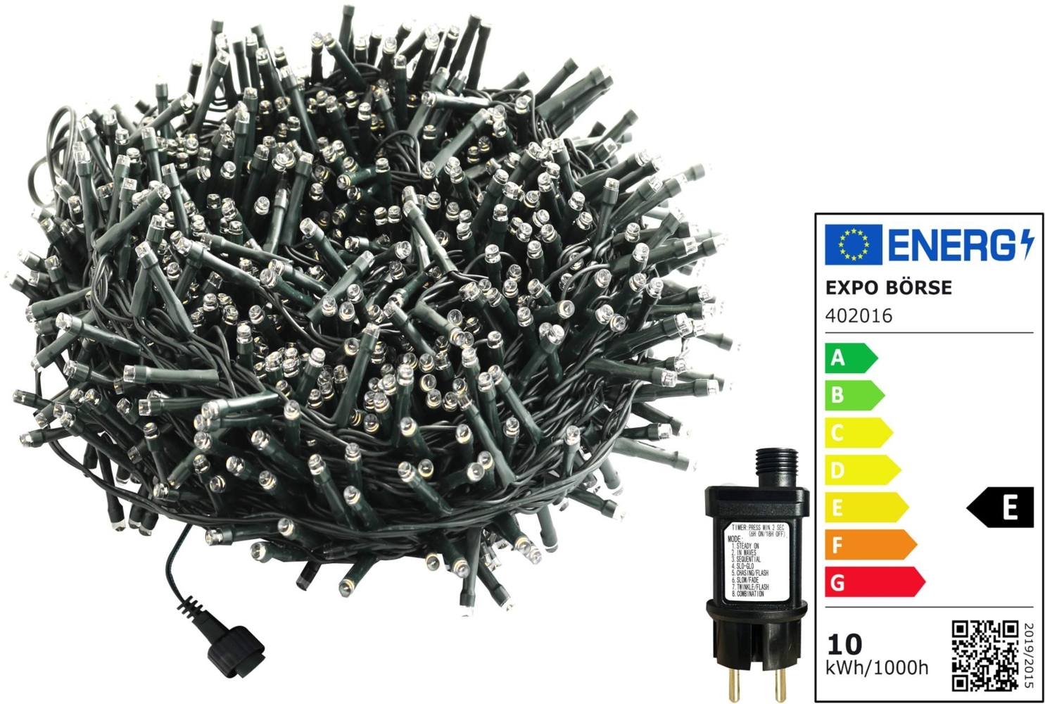 Lichterkette grün 800 LED warmweiß 19 Meter 8 Funktionen Timer Deko Bild 1