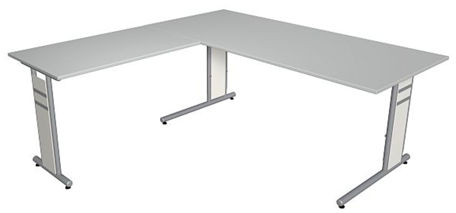 Kerkmann Schreibtisch 4096 Form 4 180x80 x68-82 cm mit Anbautisch 100x60 cm und C-Fuß-Gestell lichtgrau Bild 1