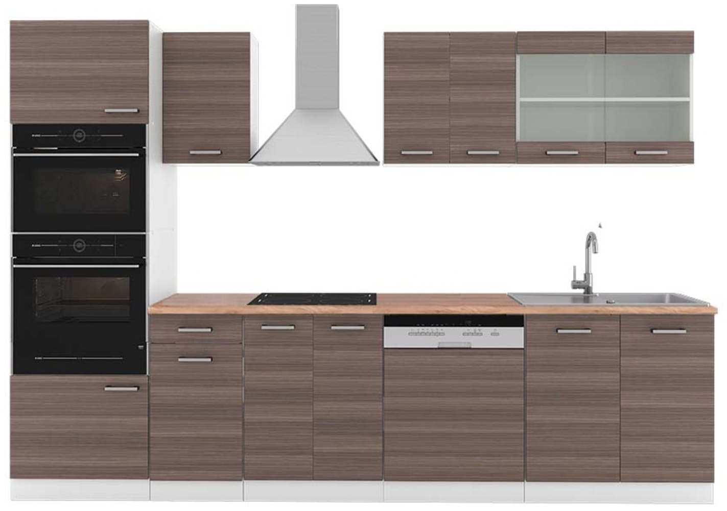 Küchenzeile R-Line Edelgrau/Weiß 300 cm mit Hochschrank, AP Eiche Vicco Bild 1