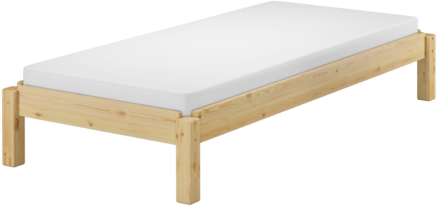 Stapelbett Massivholzbett Kiefer Natur 90x200cm Einzelbett stapelbar Gästebett + Matratze 60.48-09M Bild 1