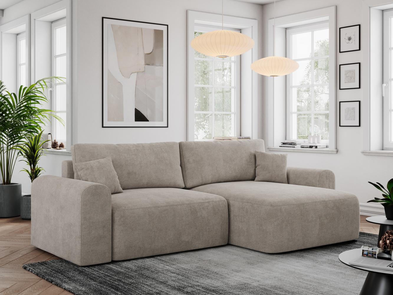 Ecksofa L-form, Couch mit Schlaffunktion und Bettkaste - NELSON - Beige Stoff Bild 1