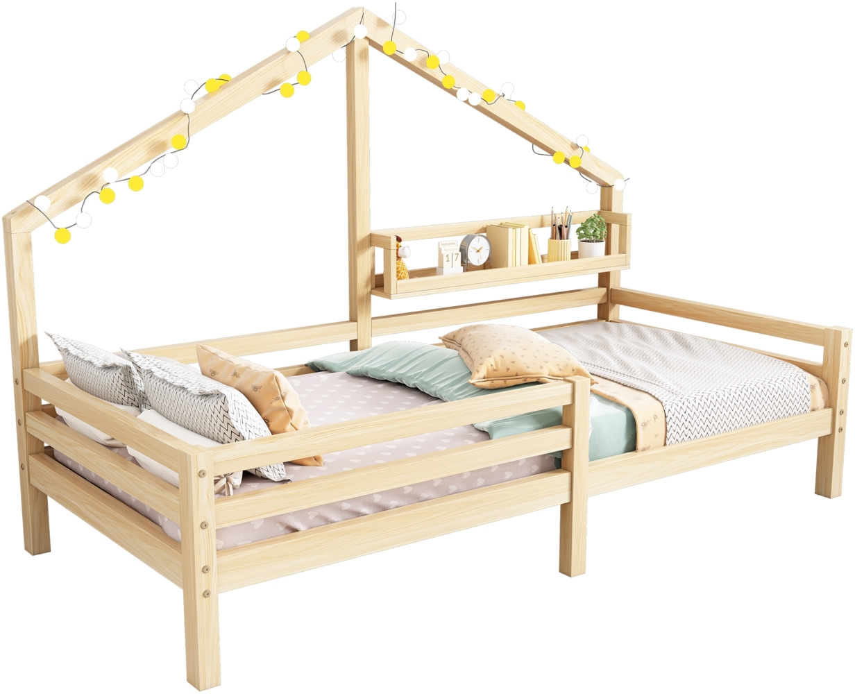 ComfortXL Hausbett Kinderbett-O29108, Massivholz, Holz, 144x29x26cm Bild 1
