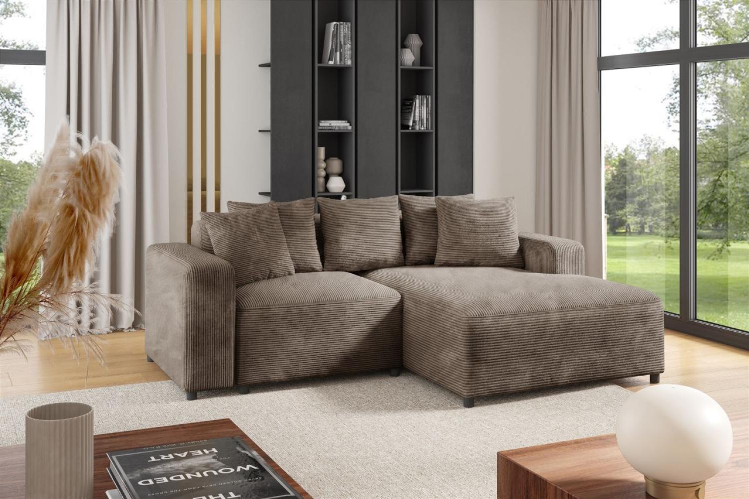 Ecksofa Designersofa Sofa MEGAN XS in Stoff Poso Cappuccino Ottomane Rechts Bild 1