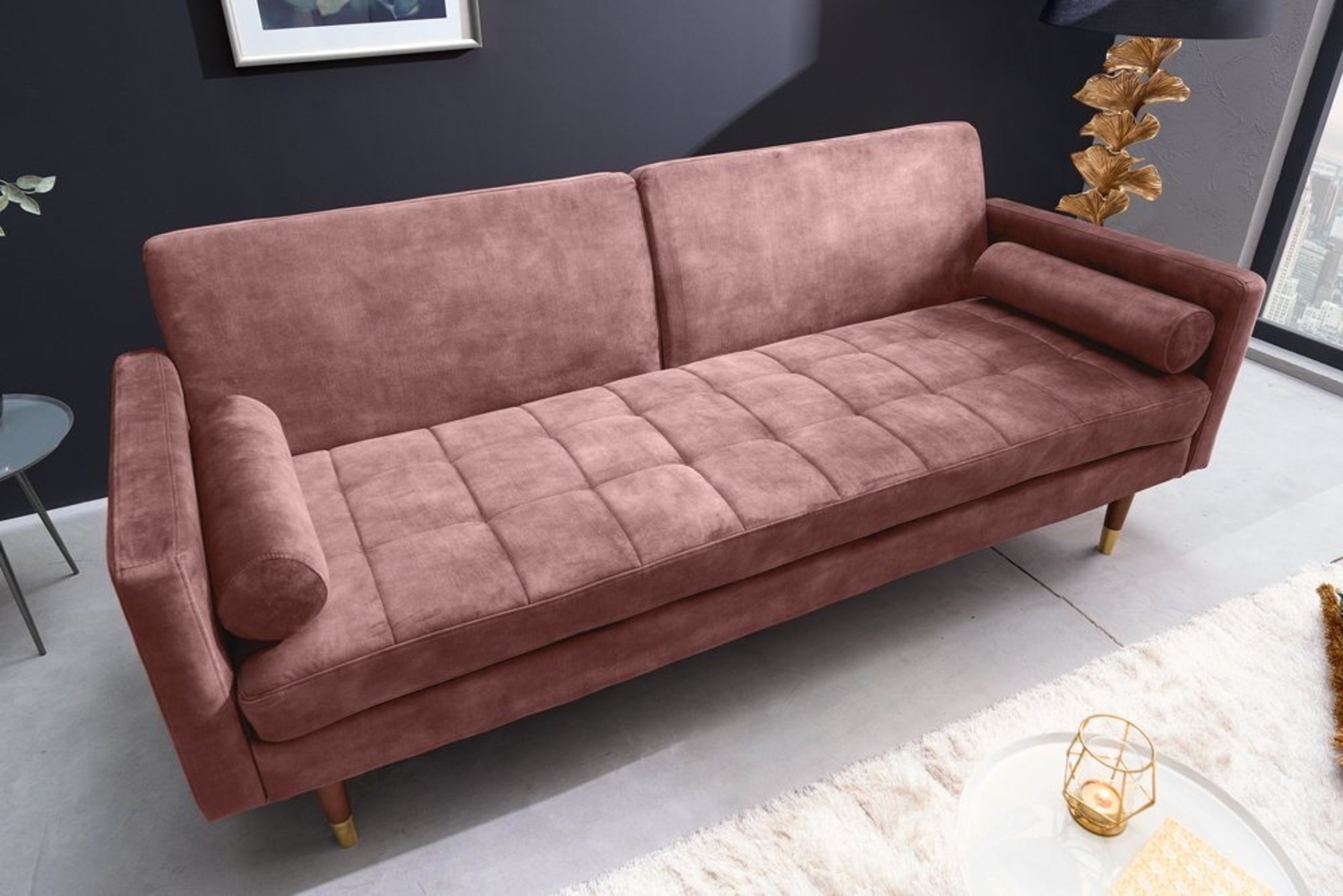 riess-ambiente Schlafsofa COUTURE 200cm altrosa / braun-gold · 3-Sitzer mit Microvelours-Bezug, Einzelartikel 1 Teile, Wohnzimmer · inkl. Kissen · Bettfunktion · verstellbare Rückenlehne Bild 1