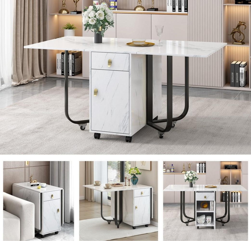 Flieks Esstisch (1-St, ausziehbar Tisch 43~150x80x76 cm, mit Riemenscheibe), klappbarer Küchentisch mit 2 Schubladen und Aufschrank Schreibtisch Bild 1