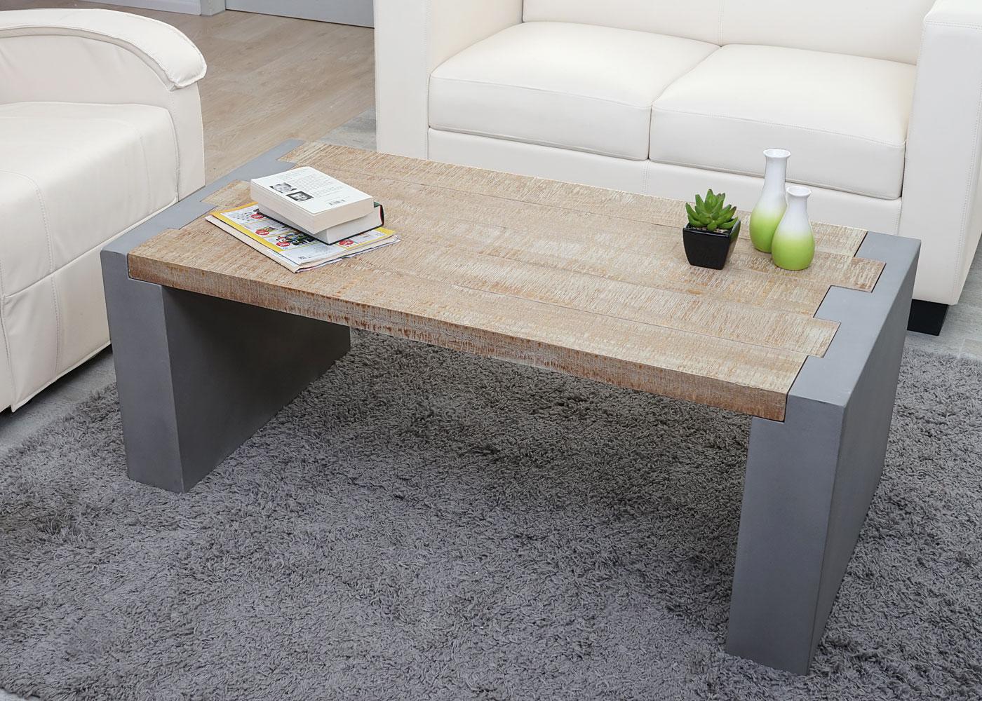 Mendler 'HWC-A15' Couchtisch, massives Tannenholz natur/Beton-Optik, 122 x 60 cm Bild 1