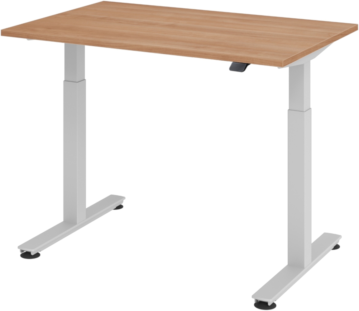 bümö elektrisch höhenverstellbarer Schreibtisch Nussbaum 120x80 cm, Gestell: Silber - Büroschreibtisch höhenverstellbar elektrisch, elektrischer Bürotisch & Gaming Tisch, Stehschreibtisch, XMST-12-N-S Bild 1