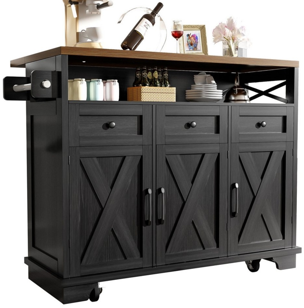 MC Star Kücheninsel Küchenschrank Essschrank mit Holzmaserung Esswagen, (multifunktionalem Stauraum, herausnehmbaren Trennwänden, mit Handtuchhalter) Bild 1