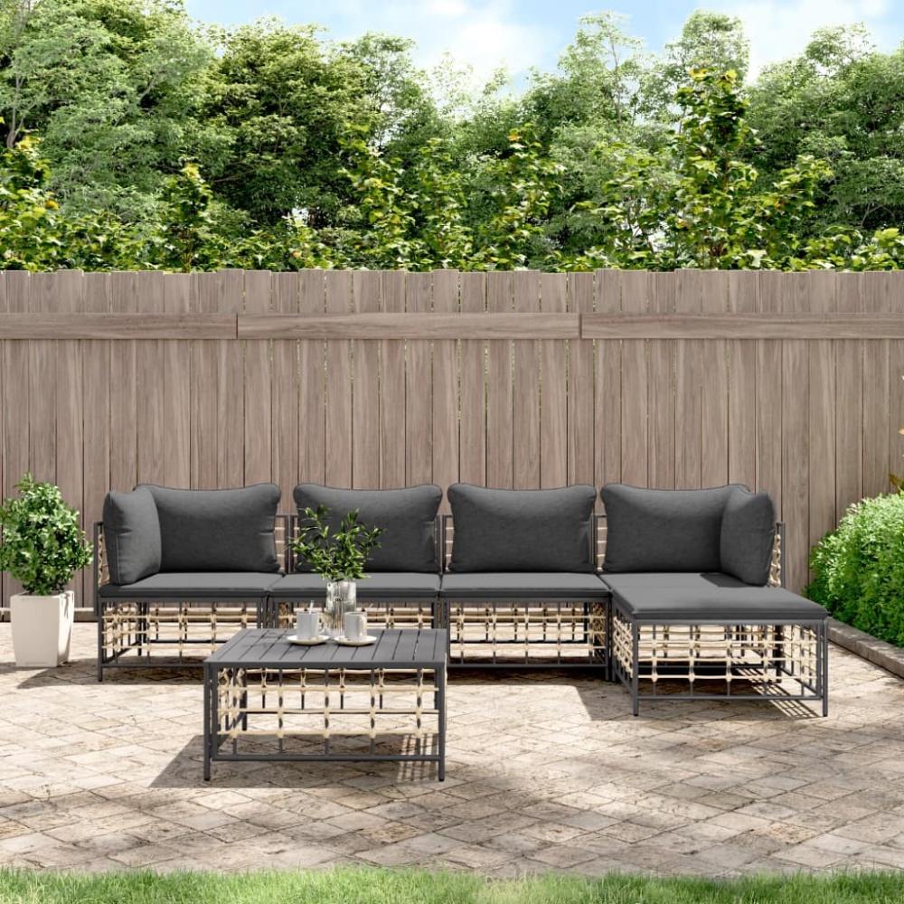 vidaXL 6-tlg. Garten-Lounge-Set mit Kissen Anthrazit Poly Rattan 3186745 Bild 1