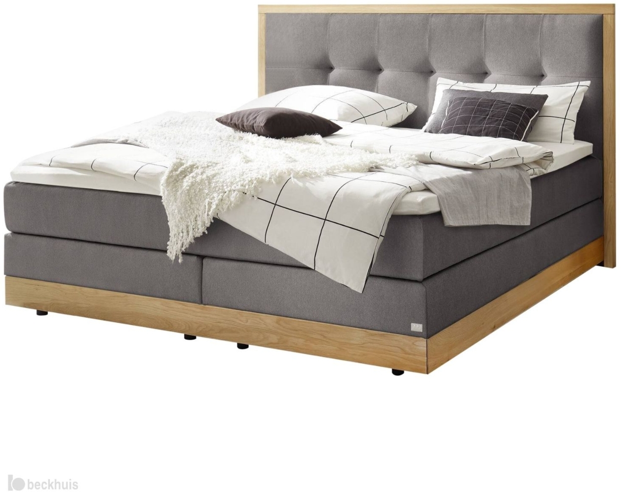 Alba Boxspringbett grau Eiche Massivholz 206cm x 208cm x 125cm Bild 1