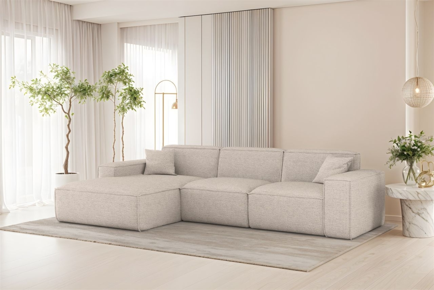Ecksofa Designersofa CELES PREMIUM in Stoff Artico Creme Ottomane Links Bild 1