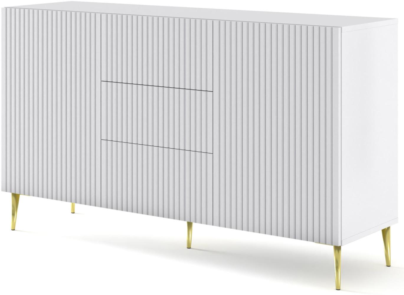 Domando Sideboard Moneglia M1 Klassisch Breite 150cm, Push-to-open-Funktion, besondere Fräsoptik, goldene Füße in Weiß Matt und Goldfüße Bild 1