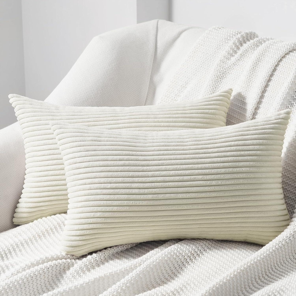 Topfinel 2er Set Kissenbezug 30x50 Creme Kordsamt gestreiftes Muster Bild 1