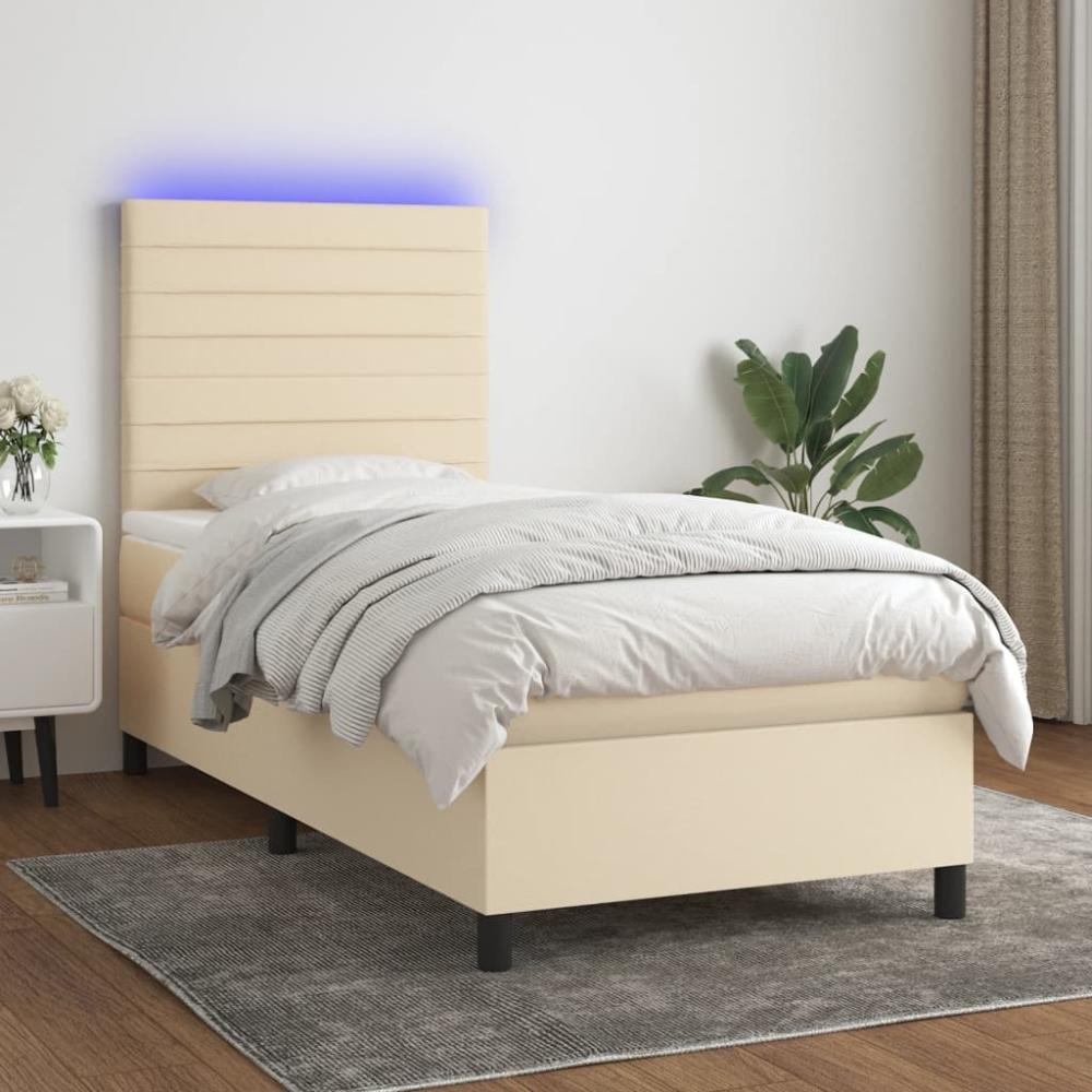 vidaXL Boxspringbett mit Matratze & LED Creme 100x200 cm Stoff 3134938 Bild 1