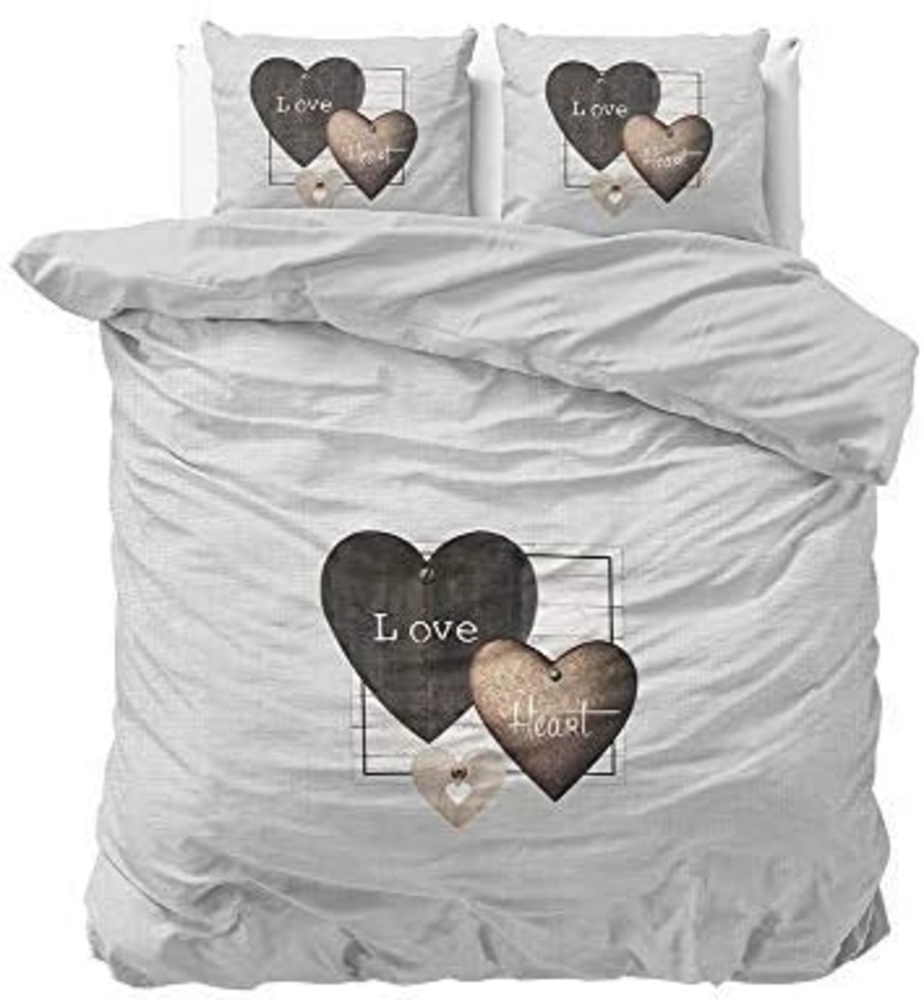 Sleeptime 'Liebesherzen' Bettwäsche, 100% Baumwolle grau, 200x220 cm + 2x 60x70 cm Bild 1