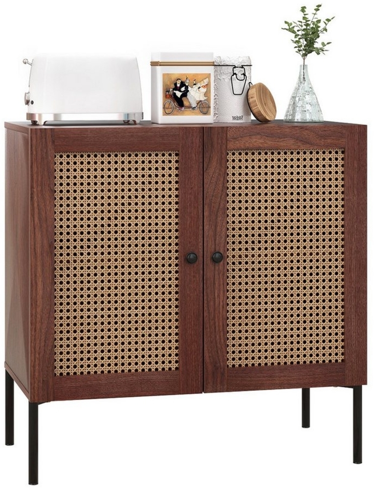 COSTWAY Küchenbuffet Sideboard mit 2 Rattantüren, Schrank mkit verstellbaren Regalen Bild 1