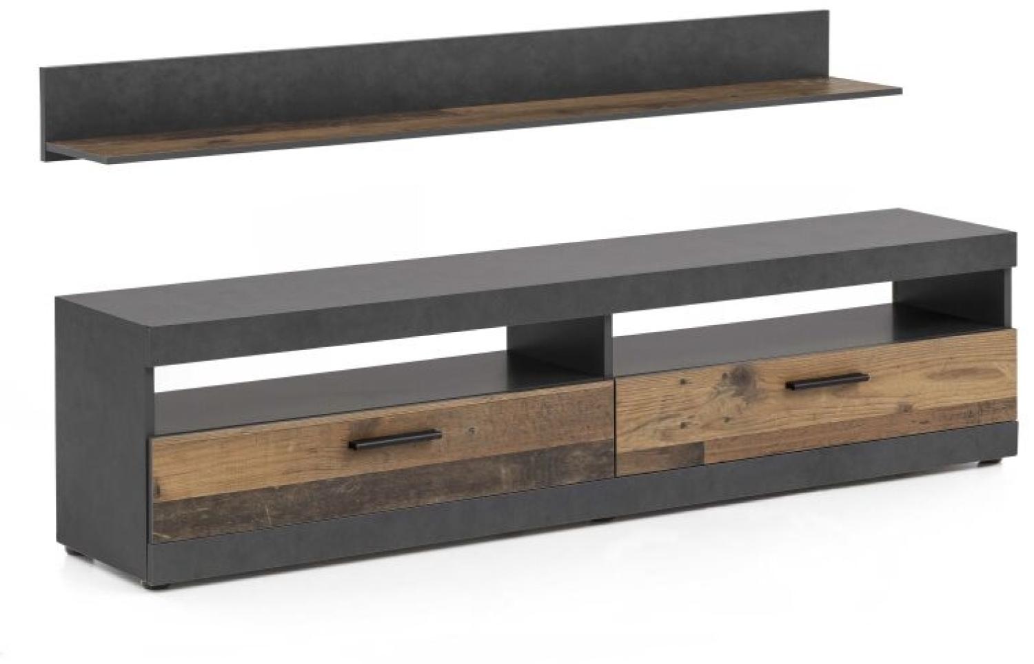 Wilmes TV-Lowboard mit 2 Fächern und 2 Klappen, inkl. Wandregal, 160 x 40,5 x 32,5 cm Bild 1