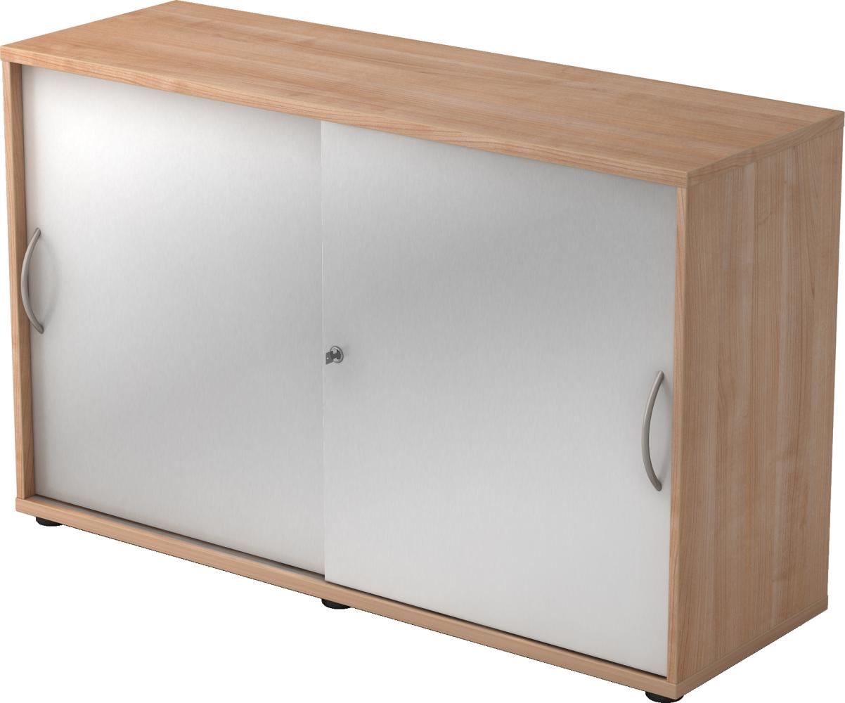 bümö® Schiebetürenschrank 2 OH abschließbar in Nussbaum/Silber mit Bogengriffen Bild 1