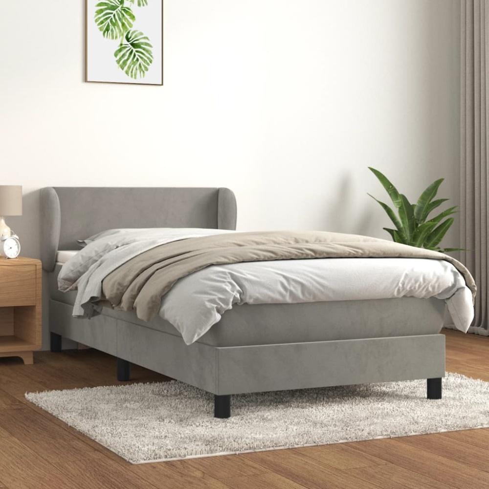 Einzelbett, Polsterbett mit Matratze Samt Hellgrau 100 x 200 cm Bild 1