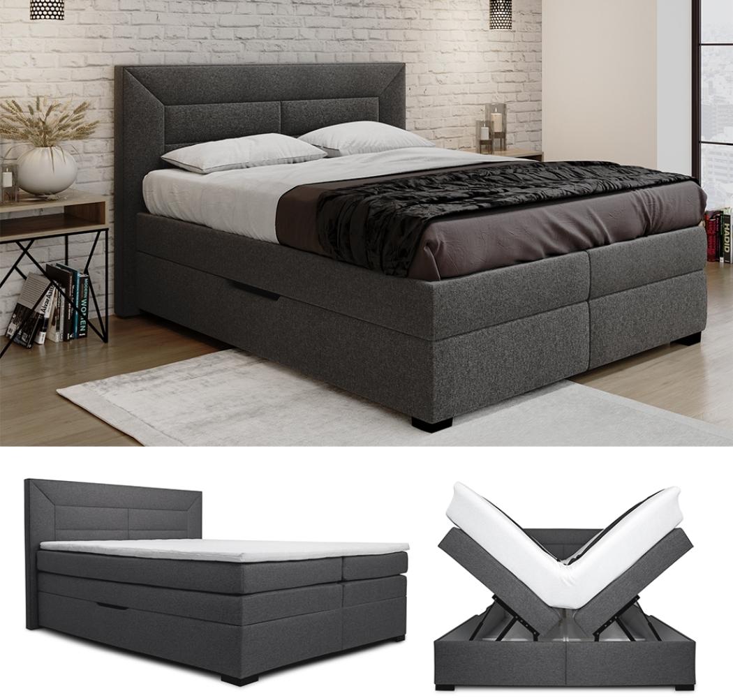 VitaliSpa Boxspringbett Doppelbett Ehebett Anthrazit modern 180x200 cm Schlafzimmer Bett Taschenfederkern PU-Komfortschaum Matratze Topper Bettkasten Möbelstoff Aufbewahrung Bild 1