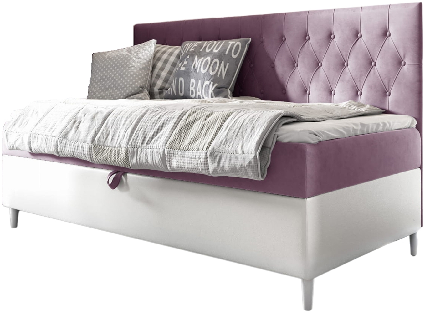 MEBLINI Kinderbett mit Bettkasten FILIPPO 2 90x200 – H3/Lila Samt Gepolstert Einzelbett mit Matratze - Polsterbett mit Stauraum - Bett mit Kopfteil – Stauraumbett Bild 1