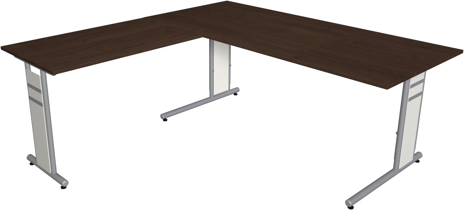 Kerkmann Schreibtisch Form 4 B 1800 x T 800 x H 680-820 mm mit Ansatz/Anbautisch B 1000 x T 600 x H 680-820 mm auf C-Fuß-Gestell, Wenge Bild 1