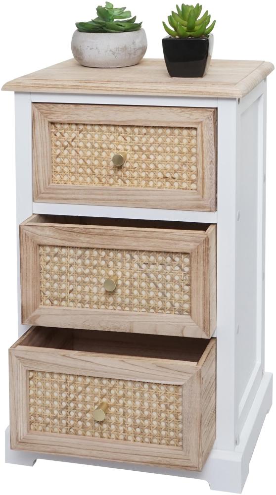 Kommode HWC-K87, Schubladenschrank Schrank, Holz Rattan 63x40x28cm ~ weiß, naturfarben Bild 1