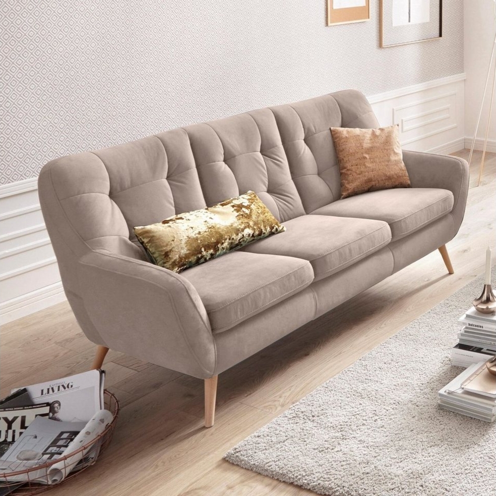 exxpo - sofa fashion 3-Sitzer Scandi, bequem, aufwendige Rückenpolsterung für mehr Sitzkomfort, aktuelle Farben in hochwertigen Bezugsqualitäten, Holzfuß Bild 1