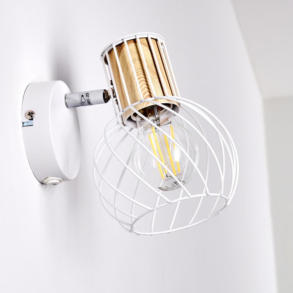 hofstein Wandleuchte »Dezzo« verstellbare Wandlampe aus Metall/Holz in Weiß, ohne Leuchtmittel, E27, Wandspot, An-/Ausschalter, Lichteffekt durch Gitter-Optik Bild 1