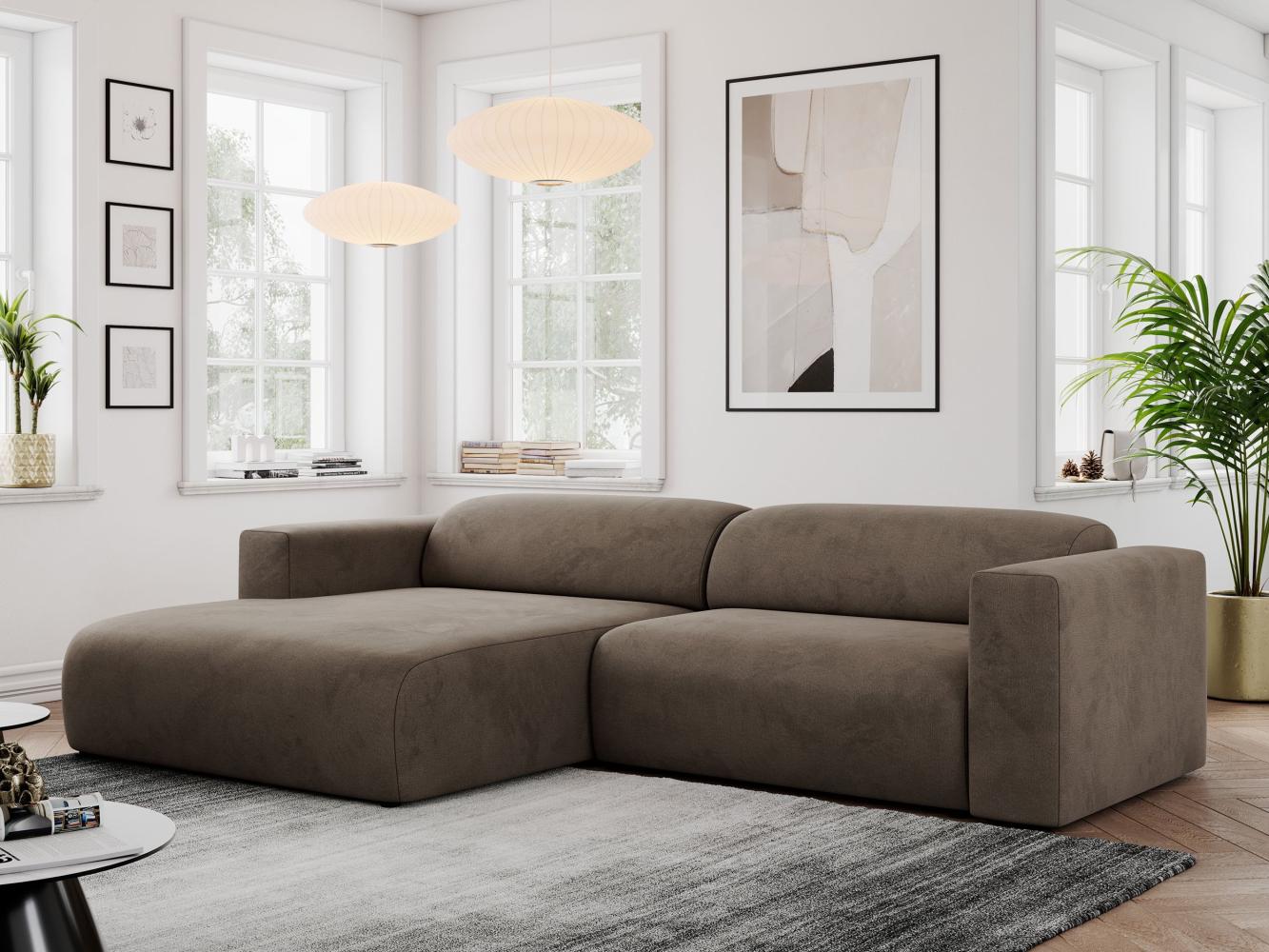 Ecksofa PASADENA, freistehendes Ecksofa, breite Armlehnen, Federsitz - links - Braun Velours Bild 1