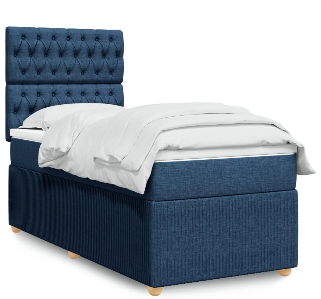 vidaXL Boxspringbett mit Matratze Blau 90x190 cm Stoff 3294224 Bild 1