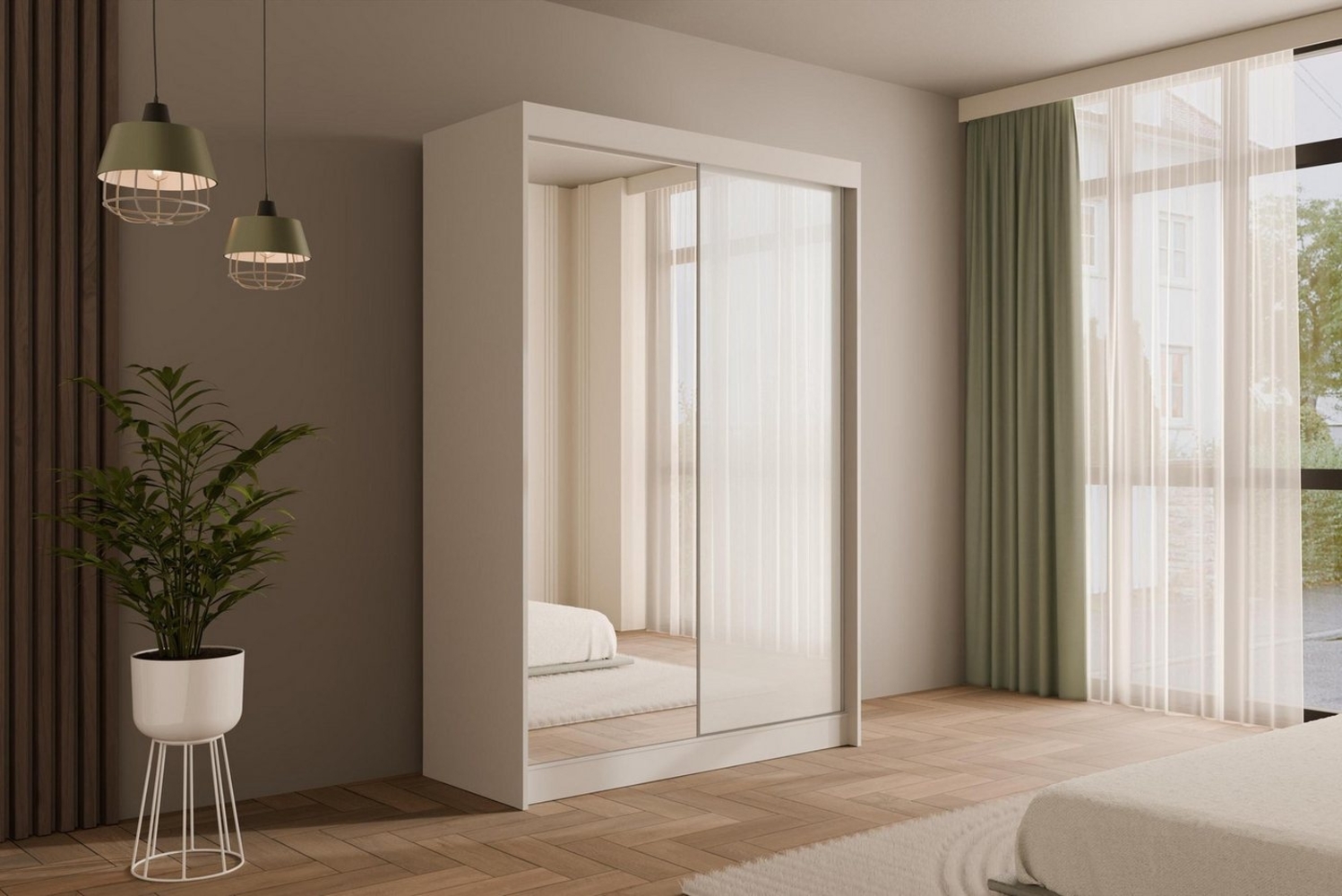 ALTDECOR Schiebetürenschrank VESLI (Kleiderschrank Garderobenschrank mit viel Stauraum Moderner Schrank) Spiegel Spiegeltüren Vielseitiger Schwebetürenschrank LED Beleuchtung Bild 1