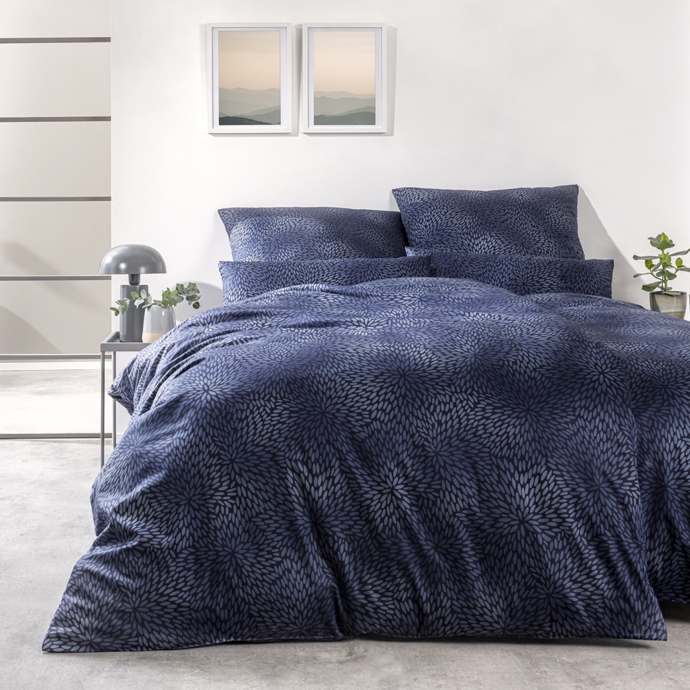 Estella Mako Satin Bettwäsche Naoko 7569-606 indigo 135x200 Bild 1