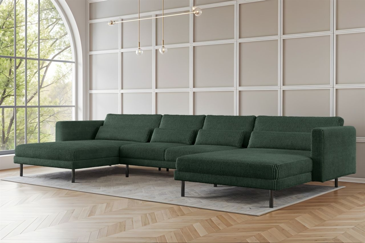 Wohnlandschaft U-Form Sofa AGADA in Stoff Poso Grün Bild 1