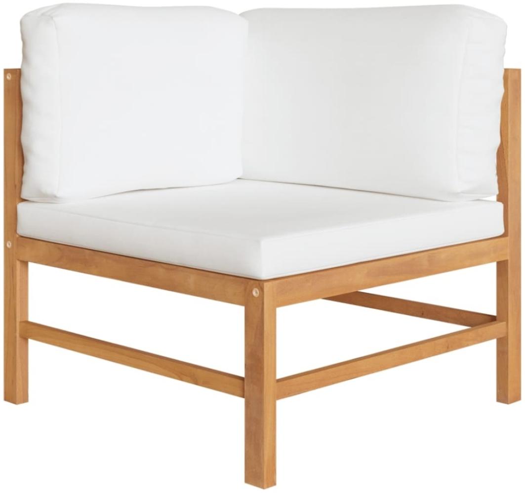 Ecksofa mit Creme Kissen Teak Massivholz Bild 1