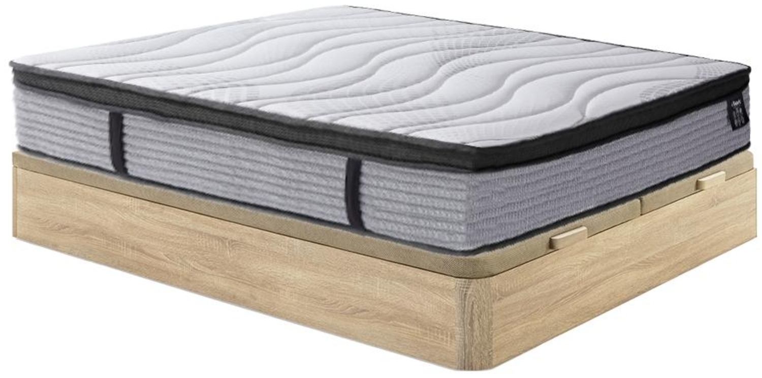 Vente-unique - Set aus Bettgestell mit Bettkasten + Taschenfederkernmatratze + integrierter Topper - 180 x 200 cm - Stärke 25 cm - Holzfarben hell - ANYLA von YSMÉE Bild 1