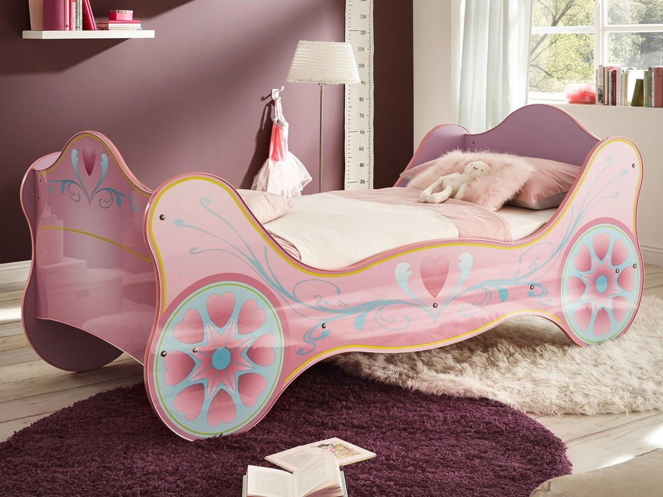 Kinderbett >Saphira< in Rosa aus MDF Glanz lackiert - 94x90x213,4cm (BxHxT) Bild 1