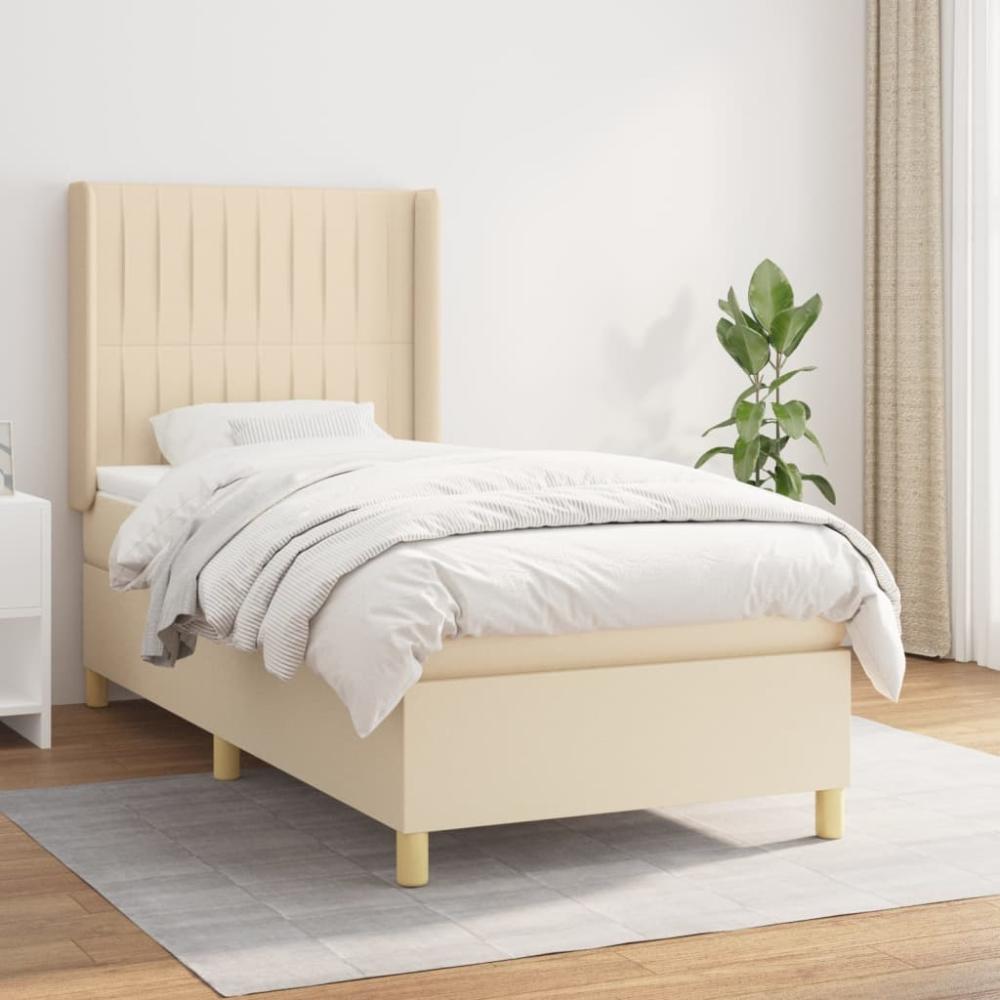 vidaXL Boxspringbett mit Matratze Creme 90x190 cm Stoff 3132118 Bild 1