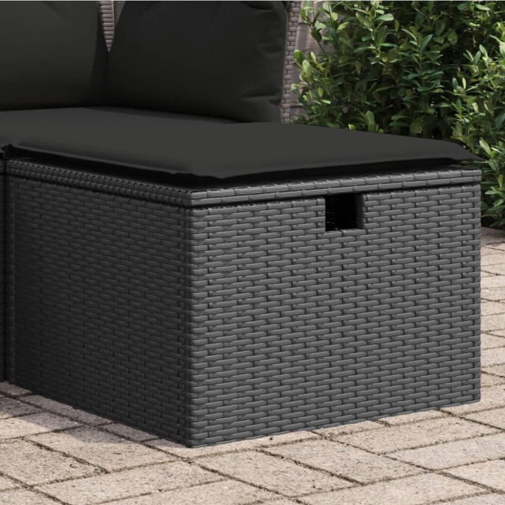 vidaXL Gartenhocker mit Kissen Schwarz 55x55x37 cm Poly Rattan 365967 Bild 1